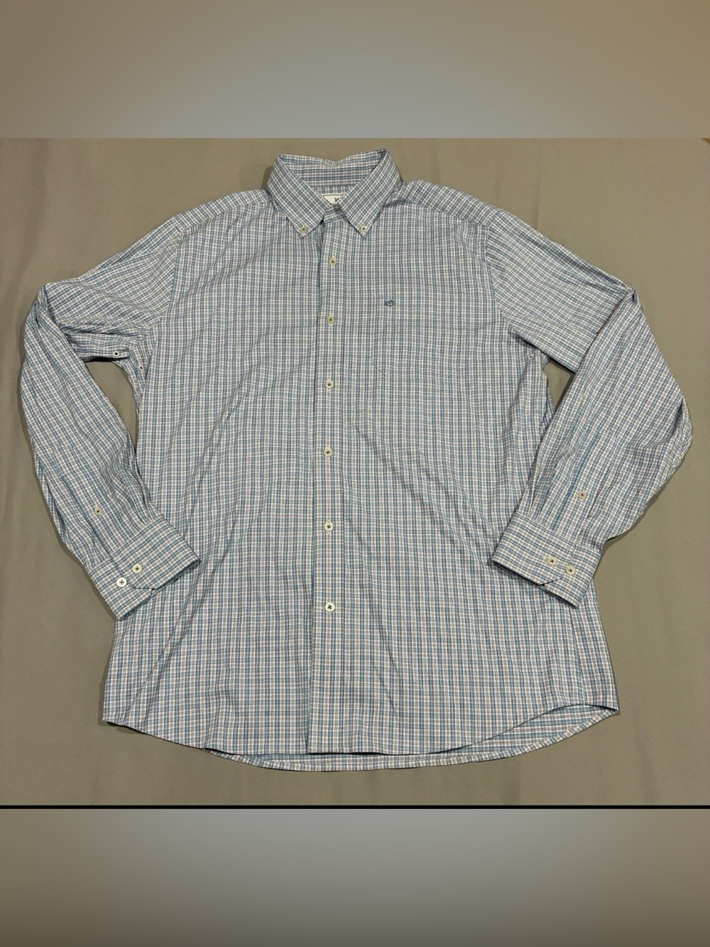 Southern Tide Light Blue Plaid Button-Down Shirt medium